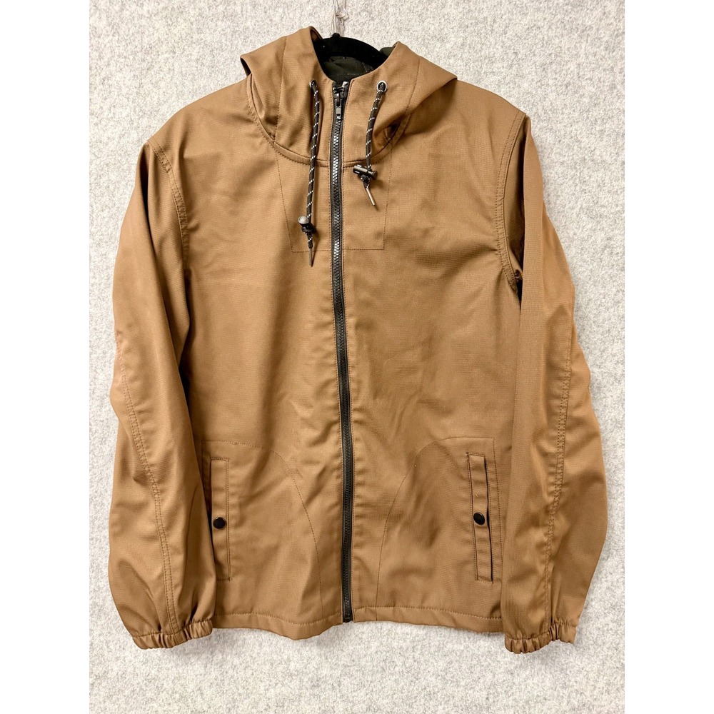 Nomad by Craft + Flow Mens Fleece Lined Hooded Windbreaker Jacket Brown Size M